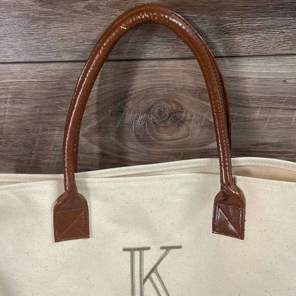 HOME EMBELLISH COLLECTION Monogrammed K Canvas Tote Beach Overnight Bag Large - Picture 4 of 8